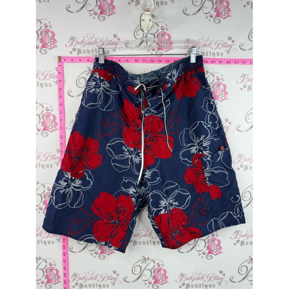 Midtown swim boards trunks shorts Navy Swim Board Shorts with Red Floral Print